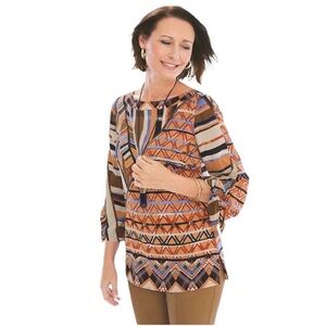 Chico’s Geo Tribal Chic Tie Sleeve Blouse Size 0 US S Petite